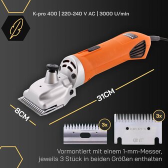 KNEIZER Tondeuse pour chevaux, ensemble complet avec accessoires &ndash; avec lames interchangeables &ndash; silencieuse et peu vibrante