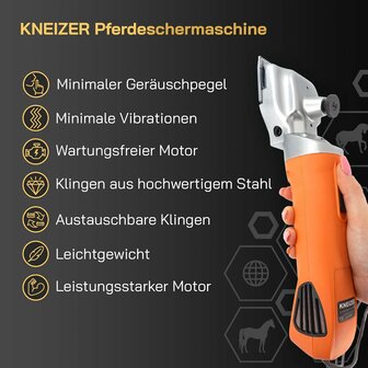 KNEIZER Tondeuse pour chevaux, ensemble complet avec accessoires &ndash; avec lames interchangeables &ndash; silencieuse et peu vibrante