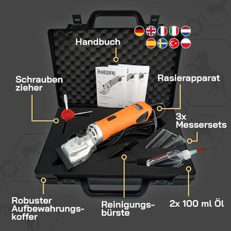 KNEIZER Tondeuse pour chevaux, ensemble complet avec accessoires &ndash; avec lames interchangeables &ndash; silencieuse et peu vibrante