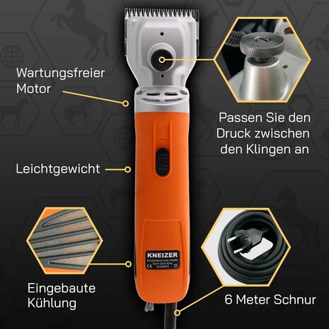 KNEIZER Tondeuse pour chevaux, ensemble complet avec accessoires &ndash; avec lames interchangeables &ndash; silencieuse et peu vibrante