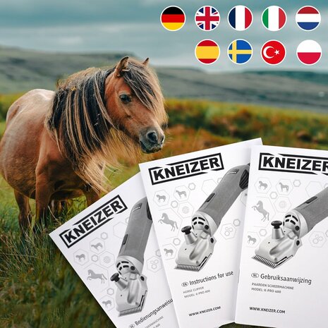 KNEIZER Tondeuse pour chevaux, ensemble complet avec accessoires &ndash; avec lames interchangeables &ndash; silencieuse et peu vibrante